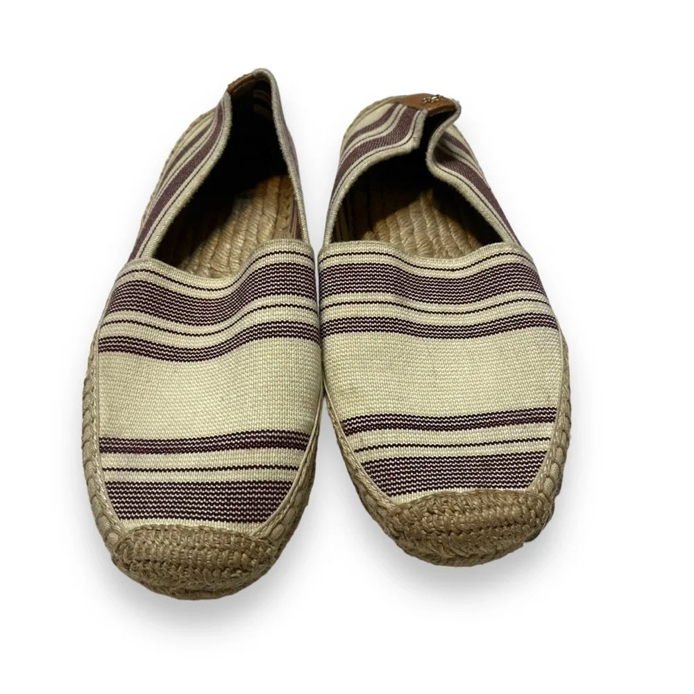 Tory Burch Awning Ivory Royal Tan Plum Espadrille Women's Size 8.5